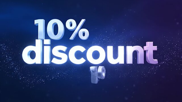 Dynamic 10% Discount 3D Text with Glowing Blue and Purple Gradient, Sparkle Effect on Dark Digital Background for Sale Promotion, Marketing, and Sp...