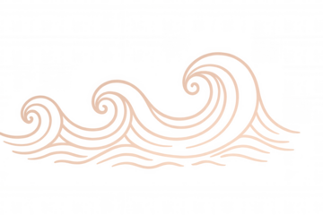 Stylized ocean wave drawing with swirling water lines, abstract water design element, transparent background