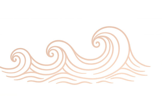 Stylized ocean wave drawing with swirling water lines, abstract water design element, transparent background