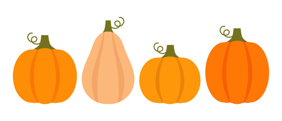 Pumpkins set of icons on white background. PNG illustration design elements on transparent background.