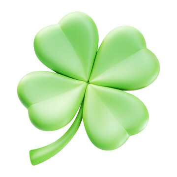 3D icon illustration of a four-leaf clover symbolizing luck, isolated transparent object