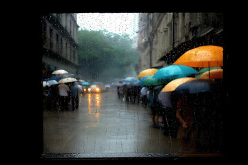 stunning view from window overlooking rainsoaked street essence of solitude amidst bustling crowd