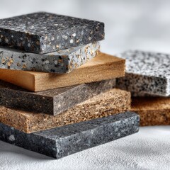 Closeup view of sustainable automotive materials featuring recycled plastic components and bio based composites showcasing green innovation in modern car design. Sustainable manufacturing and design.