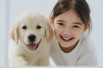 joyful girl teaches her puppy to jump over obstacles while they both share laughter