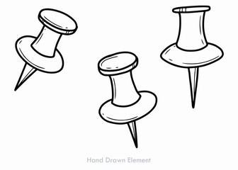 Three hand-drawn pushpins scattered, simple line art illustration.