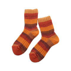 hand-knitted striped socks, folded, autumn colors, brown, orange, red, cozy, hygge, rustic, warm, isolated, transparent background