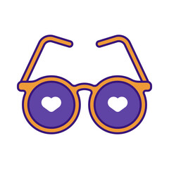 Round heart lenses glasses Flat design style round frames with heart shaped lenses for romantic valentines visuals party props and novelty art