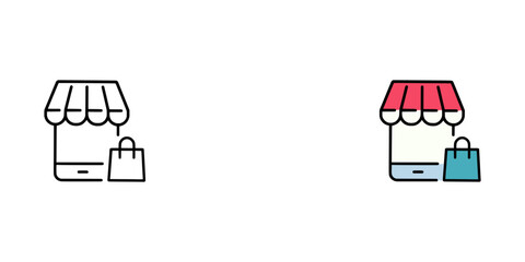 Modern online shop icon with shopping bag promotes e-commerce convenience and digital retail, ideal for website design and mobile app development