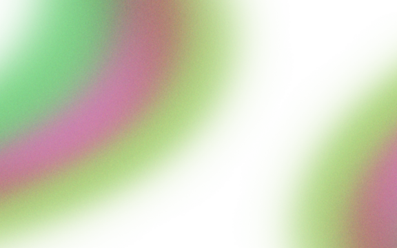 Two overlapping discs, vibrant lime green and lime green/ magenta gradients, edged with gold