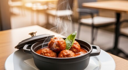 Delicious Homemade Meatballs Simmering in Tomato Sauce with Fresh Basil