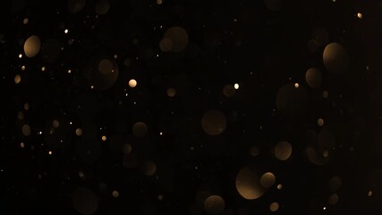 Abstract background of golden bokeh lights and shimmering dust particles floating in the dark. - Powered by Adobe