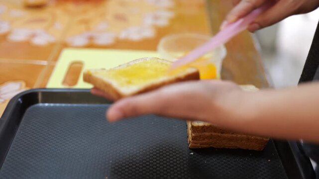 Top view Make homemade buttering bread for a Sandwich food
