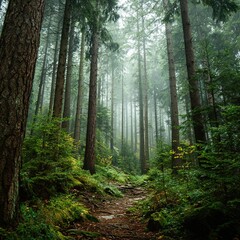 Fototapeta premium Lively International Day of Forests scene with people planting saplings, hiking through lush woods, observing wildlife (birds, squirrels), and displaying forest protection .