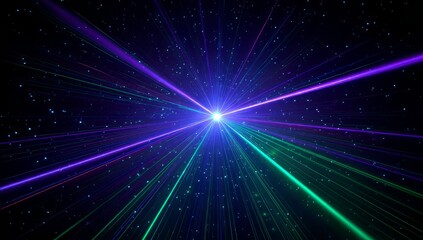 Naklejka premium Vibrant Laser Light Beams in Space with Starfield Background