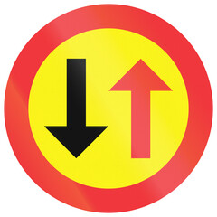 Road sign in Aland, an autonomous region of Finland - Priority for oncoming traffic