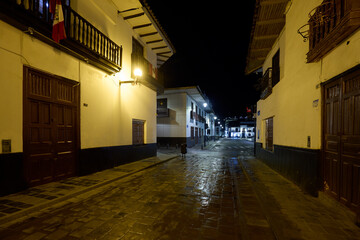 the streets of Chachapoyas at night glow under the soft light of lanterns, their colonial façades...