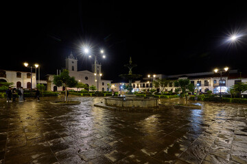 the streets of Chachapoyas at night glow under the soft light of lanterns, their colonial fa&ccedil;ades and cobblestone paths whispering stories of history, tradition, and charm in the heart of the Andes.