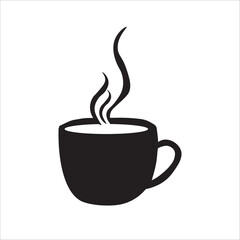 Steaming coffee cup silhouette icon on white background