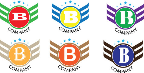 A collection of six colorful company logos, each featuring a winged letter 'B' under an arch of five stars