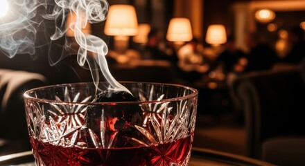 Smoky Whiskey Cocktail in Elegant Bar Atmosphere