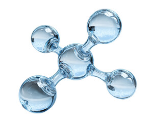 Clear glass molecule structure, isolated on transparent cutout background