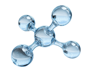 Clear glass molecule structure, isolated on transparent cutout background