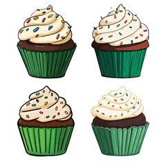 Chocolate Cupcakes Vector Sweet Dessert Clipart with Green Wrappers