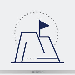 Elegant minimal line art of a mountain peak with flag, ideal for illustrating success, achievement, and outdoor adventure branding materials
