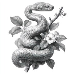 Obraz premium Snake surrounded by flowers