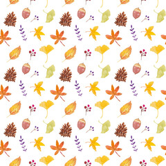 水彩落ち葉パターン