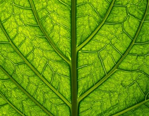 Close-up of a vibrant green leaf's intricate vein structure
