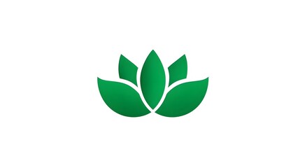 Minimalist stylized green lotus flower icon or logo design, representing nature, wellness, and tranquility