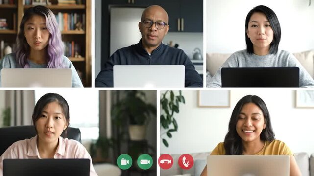 Diverse group of people on a video conference call, working and communicating online