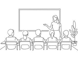 Classroom scene with teacher and students at desks