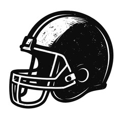 Grungy Black & White American Football Helmet Vector Art – A Distressed Illustration Perfect for Sports Branding, Team Logos, Athletic Apparel, or Game Day Promotions. This Iconic Gridiron Symbol Capt
