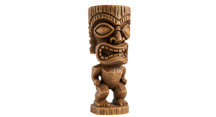 Brown Wood Tiki Carving sits in studio light; ideal for travel ads, culture blog posts, and museum exhibit promotions.