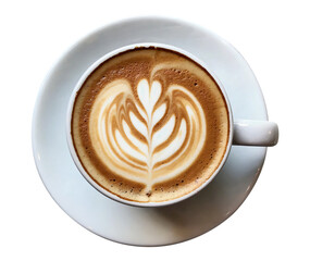 Close-Up Cappuccino with Latte Art Rosette in Matte White Cup on Wooden Table, Minimalist Scandinavian Café Style
