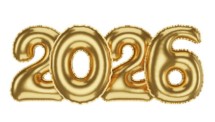 Golden 2026 Balloons 3D render, Isolated Collection of Bright Shiny Numbers, Festive New Year Decor.