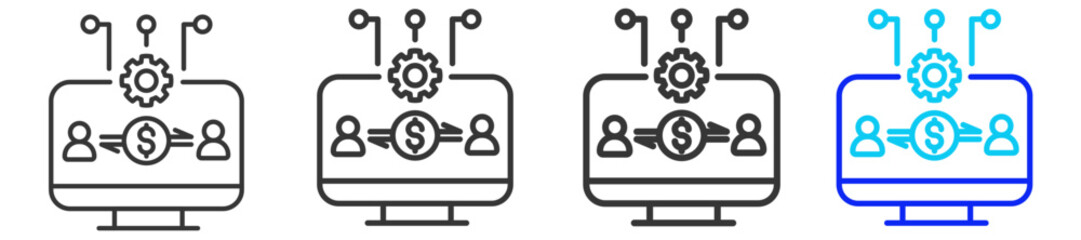 Lending Platform Icon Set Collection in Creative Outline Style for Business Featuring Multiple Thickness Variations Perfect for Fintech Payment Online Finance Apps