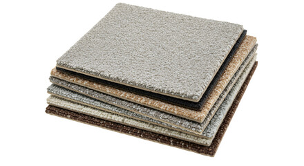 Stacked brown, gray carpet swatches shows textured surface. Excellent for interiors, design mockups, branding, and textures.
