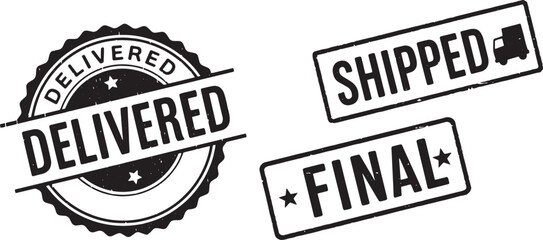 Delivered, Shipped, & Final Status Stamps Vector Graphics