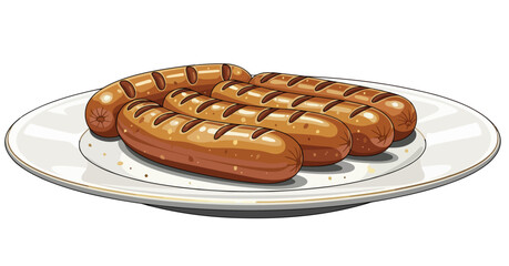 Premium German Food – Grilled Bratwurst Sausages on Elegant Plate, Traditional Bavarian Cuisine Vector Illustration