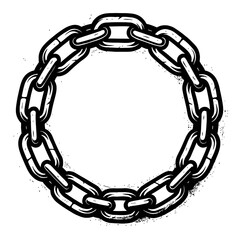 Circular Chain Link Frame Illustration - Strong Black and White Hand-Drawn Design Element for Security, Unity, and Connection Concepts. Vintage Grunge Tattoo Style Graphic Art Vector.