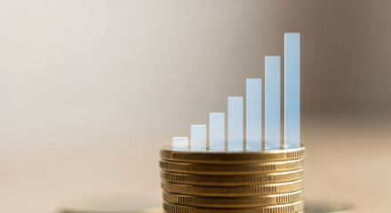 Stack of Coins with Rising Bar Graph Overlay Representing Financial Growth, Investment Returns, and Increasing Wealth in Business and Personal Finance Management
