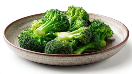 Fresh Broccoli Florets in a Bowl: A visually appealing close-up of vibrant broccoli florets, artfully arranged in a simple bowl, capturing their natural texture and appealing color.