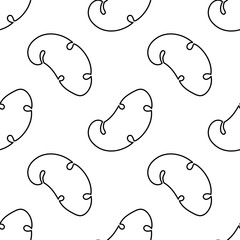 Single line Potato cartoon seamless pattern. Vector Food vegetable flat texture on white background. Hand drawn Potato in Doodle style. Line art