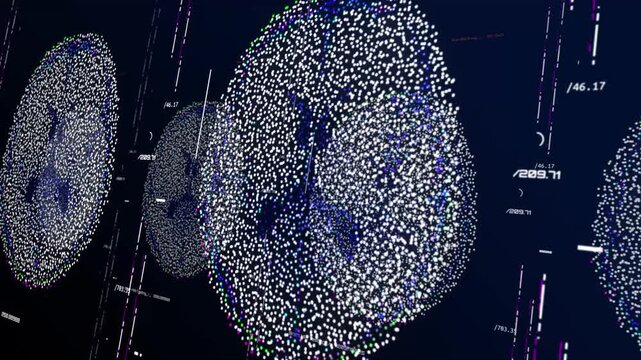 Animation. Digital Conceptual Model of Human Brain cross section in an abstract UI on Black Background. Brain User Interface