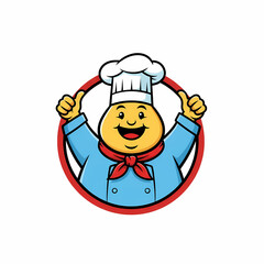 Chef Mascot: A delightful cartoon chef with a cheerful expression and thumbs up gesture. this illustration would be great for cooking projects, restaurant websites and more. 
