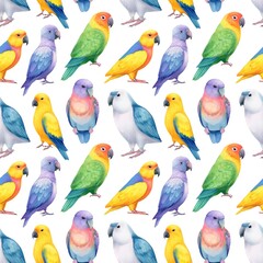Obraz premium Colorful Pattern of Various Birds Illustrated, endless seamless texture rapport element