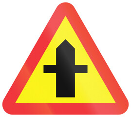 Fototapeta premium Road sign in Aland, an autonomous region of Finland - Warning for a road junction